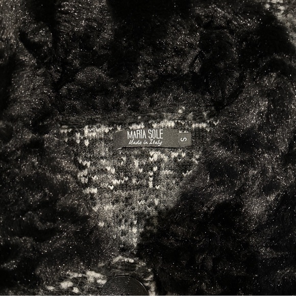 2/$30 Maria Sole Wool Blend Faux Fur Collar Black and White Button Up Coat - Picture 11 of 11